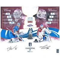 Darcy Kuemper & Pavel Francouz Colorado Avalanche Autographed 2022 Stanley Cup Champions 16" x 20" Collage with a Piece of Game-Used Net from the 2022 Stanley Cup Final - Limited Edition of 99