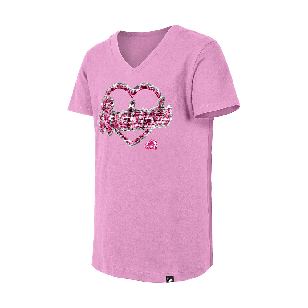 T-shirt à col en V sequins rose Colorado Avalanche Flip pour fille New Era
