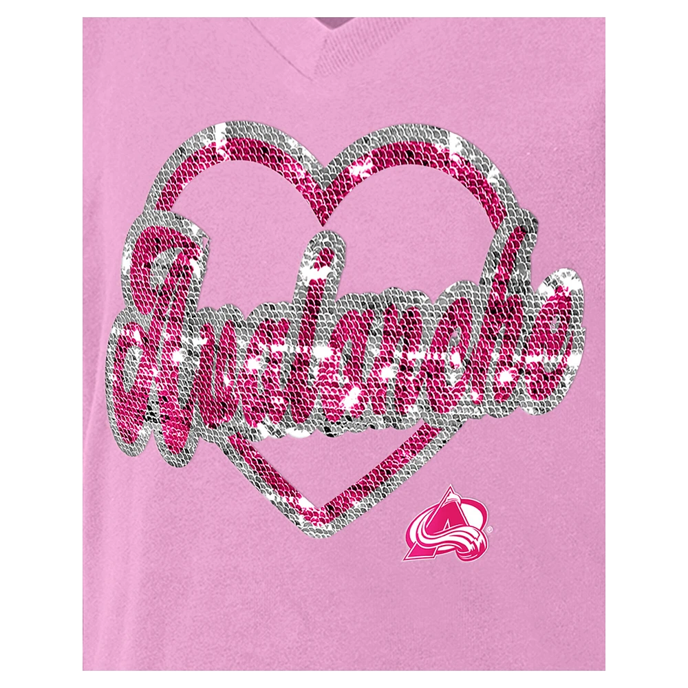 T-shirt à col en V sequins rose Colorado Avalanche Flip pour fille New Era