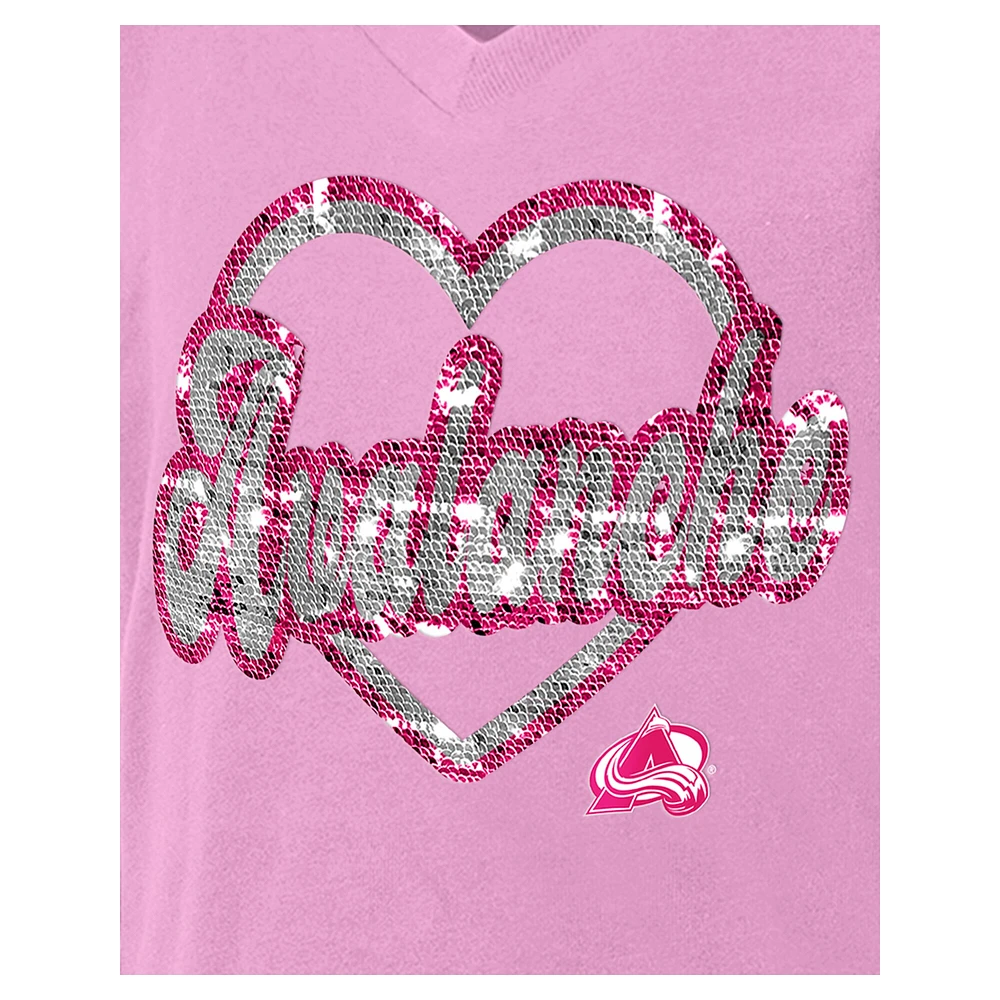 T-shirt à col en V sequins rose Colorado Avalanche Flip pour fille New Era