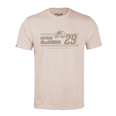 Men's Levelwear Nathan MacKinnon Khaki Colorado Avalanche Richmond Mileage Name & Number T-Shirt