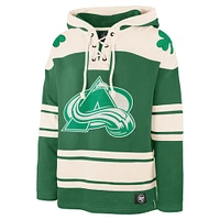 Men's '47 Nathan MacKinnon Kelly Green Colorado Avalanche St. Patrick's Day Player Name & Number Lacer Pullover Hoodie
