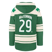 Men's '47 Nathan MacKinnon Kelly Green Colorado Avalanche St. Patrick's Day Player Name & Number Lacer Pullover Hoodie