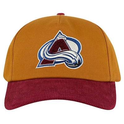 Casquette ajustable Burnett pour homme, couleur brun clair/bordeaux, des Colorado Avalanche