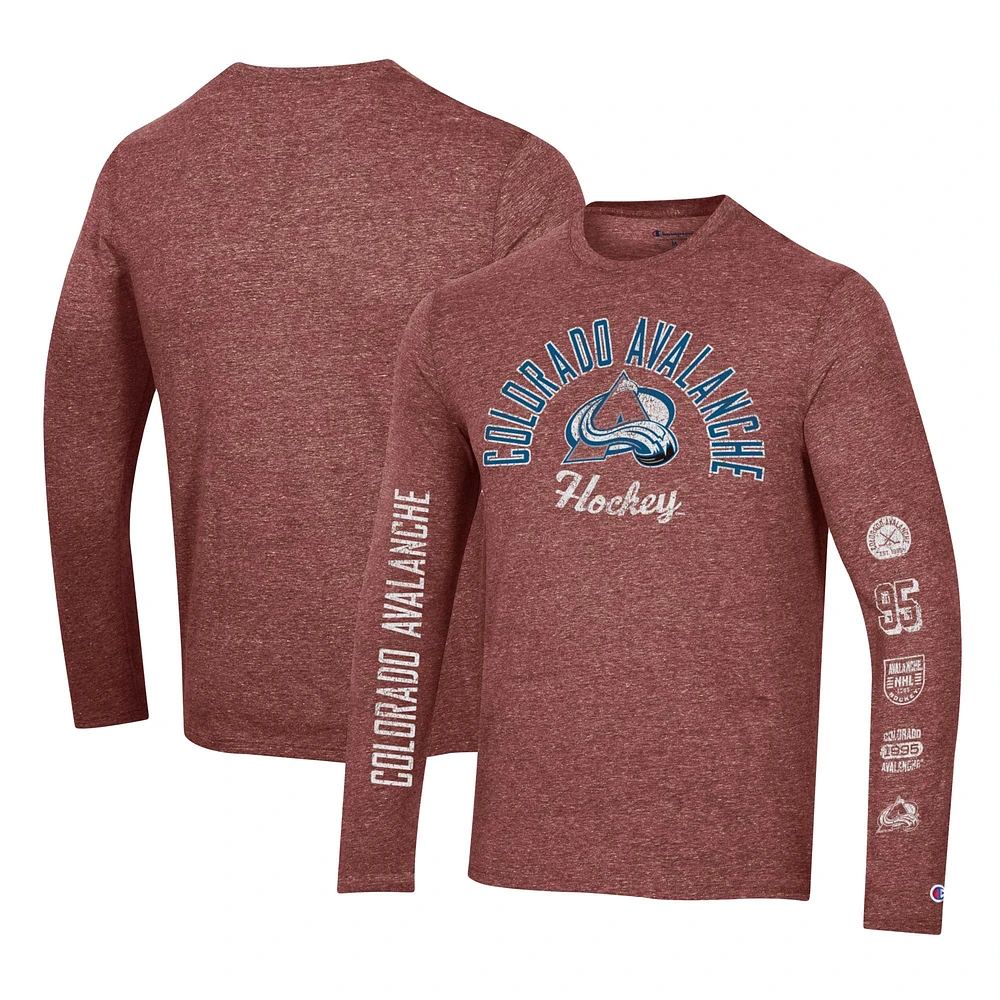 Men's Champion Burgundy Colorado Avalanche Multi-Logo Tri-Blend Long Sleeve T-Shirt