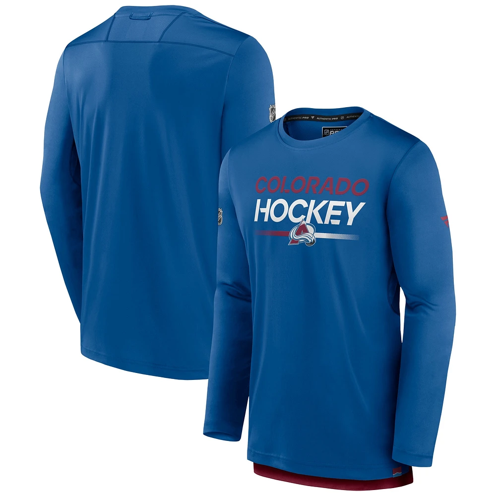 T-shirt à manches longues Fanatics bleu Colorado Avalanche Authentic Pro pour hommes