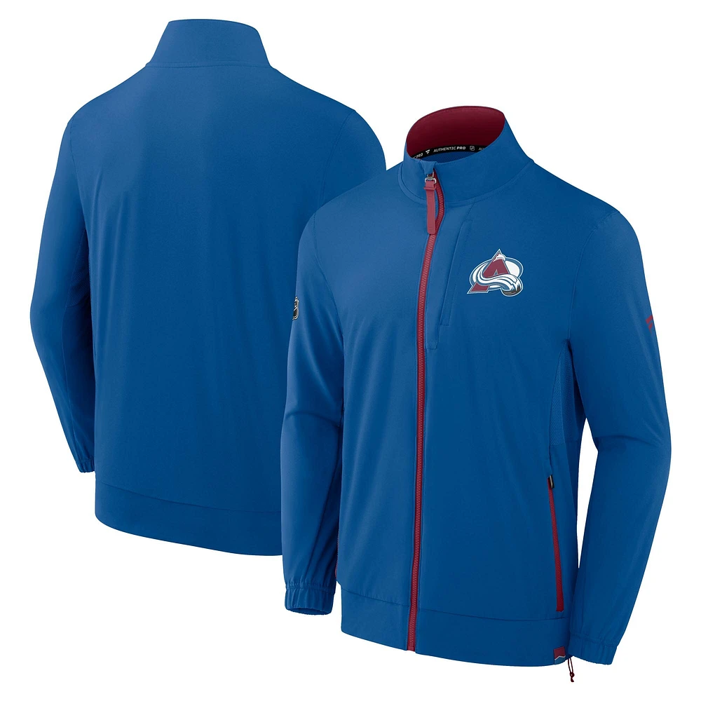 Veste d'entraîneur entièrement zippée Fanatics Blue Colorado Avalanche Authentic Pro Rink pour homme
