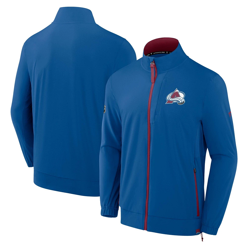 Veste d'entraîneur entièrement zippée Fanatics Blue Colorado Avalanche Authentic Pro Rink pour homme
