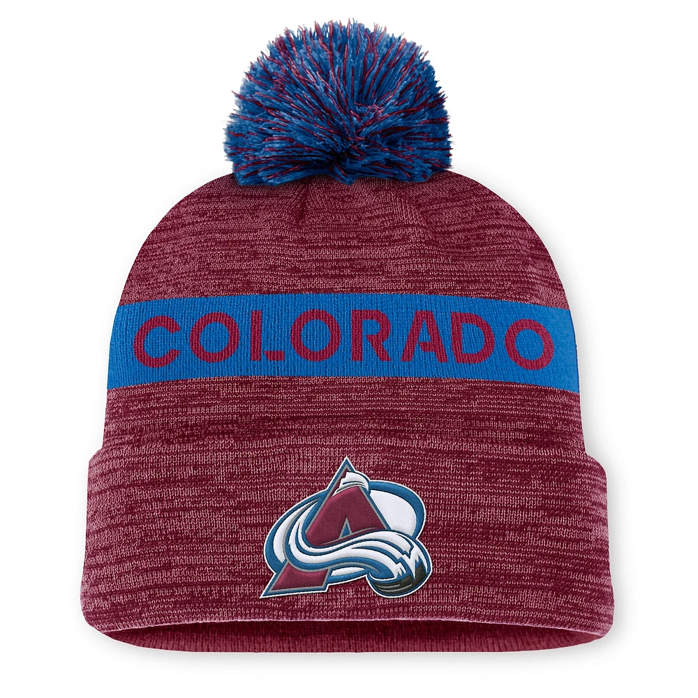 Men's Fanatics Burgundy/Blue Colorado Avalanche Authentic Pro Rink Cuffed Knit Hat with Pom