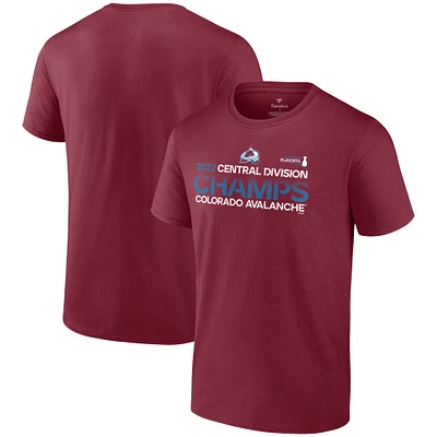 T-shirt grand et pour hommes Fanatics bordeaux Colorado Avalanche 2022 Champions de la division centrale