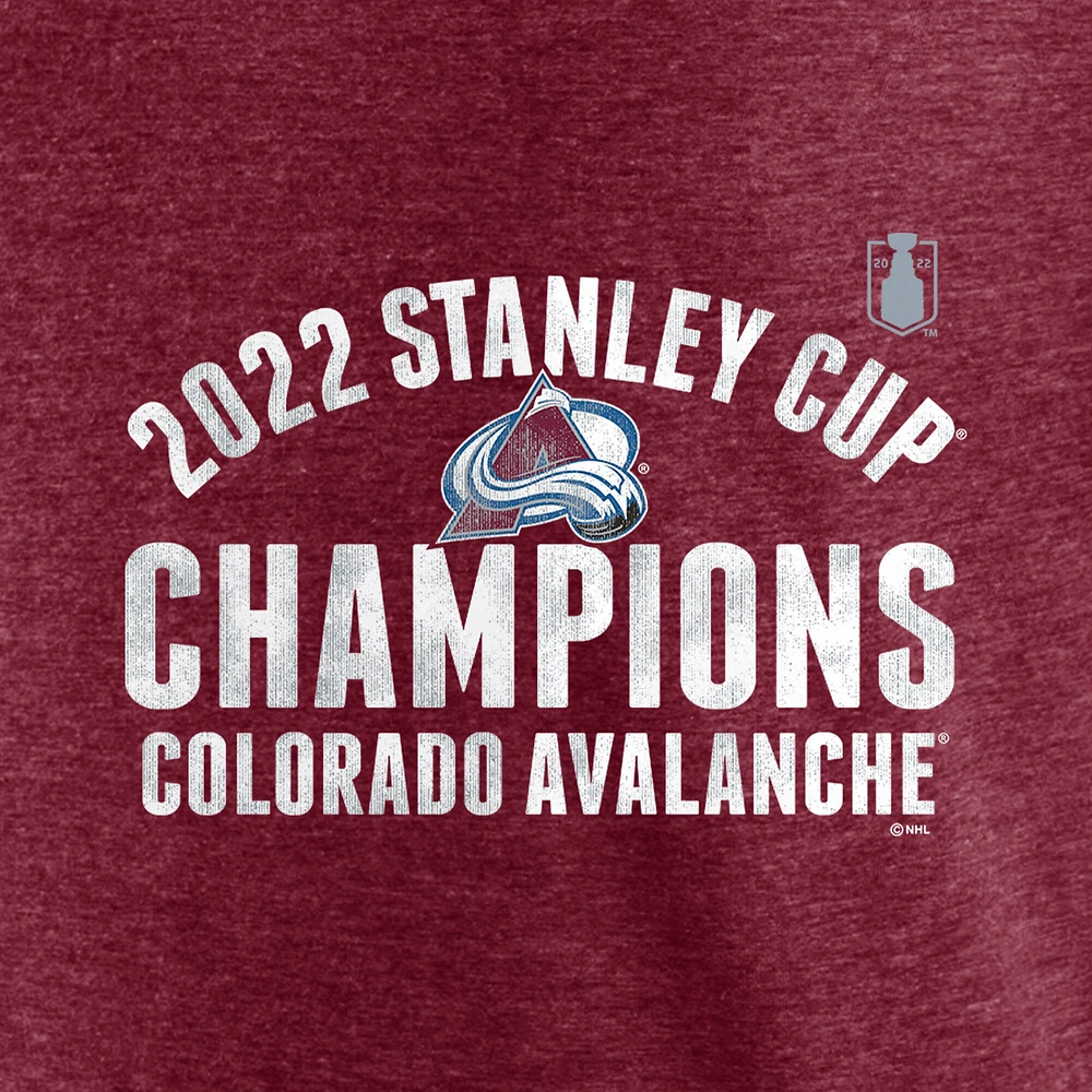 Men's Fanatics Burgundy Colorado Avalanche 2022 Stanley Cup Champions Slap Shot Tri-Blend T-Shirt