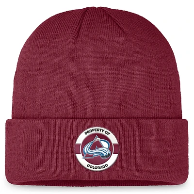 Bonnet en tricot à revers authentique Pro Training Camp Colorado Avalanche Fanatics bordeaux pour hommes