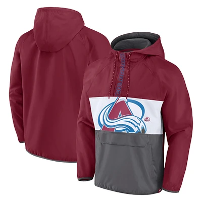 Veste à capuche demi-zip Fanatics pour hommes bordeaux Colorado Avalanche Flagrant Foul Anorak Raglan