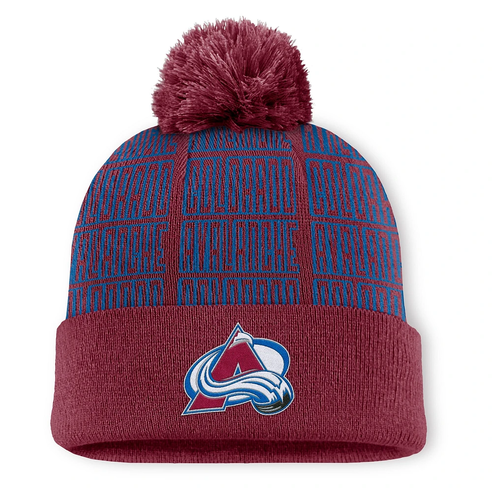 Men's Fanatics Burgundy Colorado Avalanche Fundamental Empty Net Cuffed Knit Hat with Pom