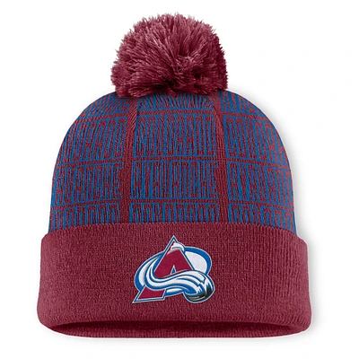 Bonnet en tricot à revers avec pompon pour homme Fanatics Colorado Avalanche Fundamental Empty Net Bordeaux