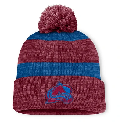 Bonnet en tricot à revers avec pompon pour homme Fanatics Colorado Avalanche Fundamental Red Line Bordeaux