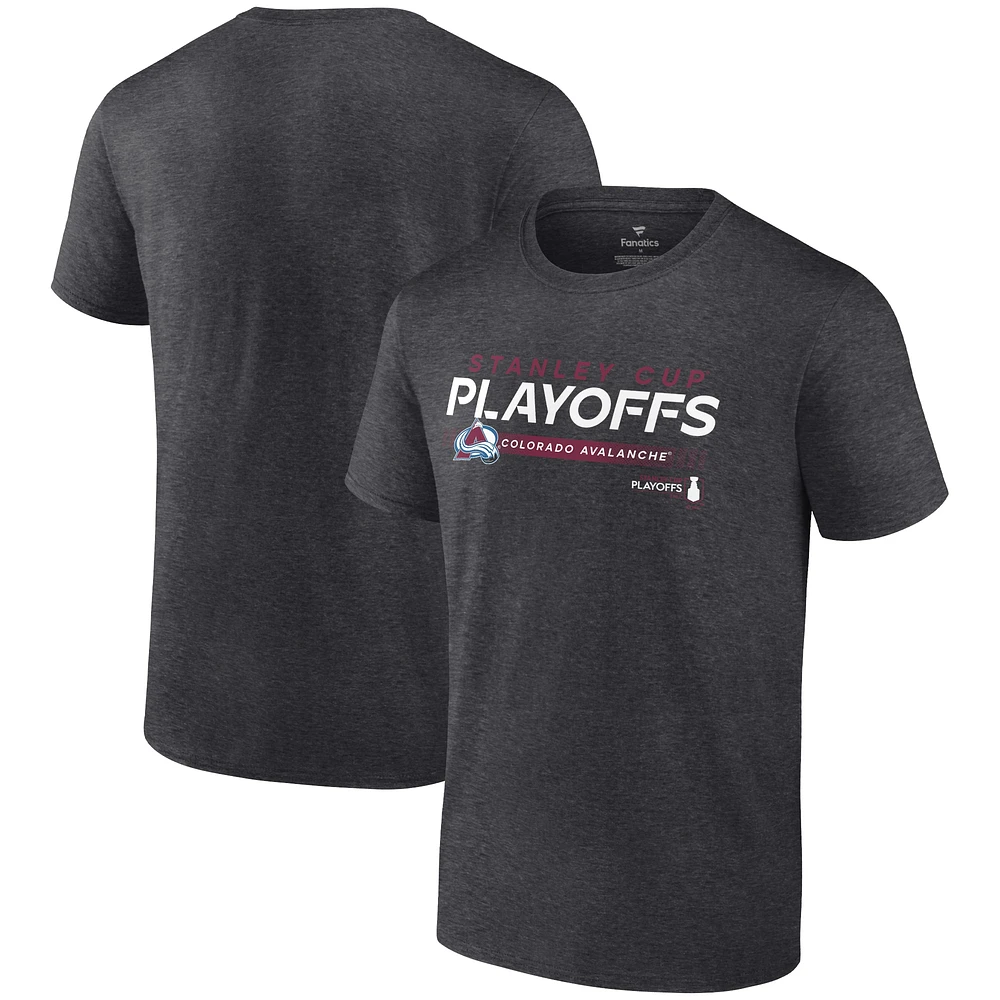 Men's Fanatics Charcoal Colorado Avalanche 2022 Stanley Cup Playoffs Playmaker T-Shirt