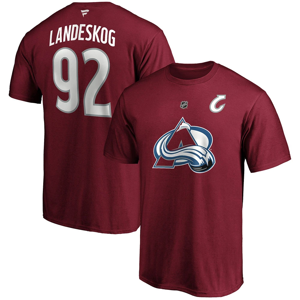 Men's Fanatics Gabriel Landeskog Burgundy Colorado Avalanche Authentic Stack Name & Number T-Shirt