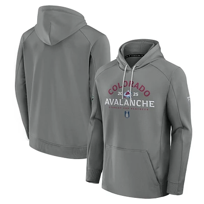Men's Fanatics Gray Colorado Avalanche 2025 Stanley Cup Playoffs Authentic Pro Rink Fly Fleece Pullover Hoodie