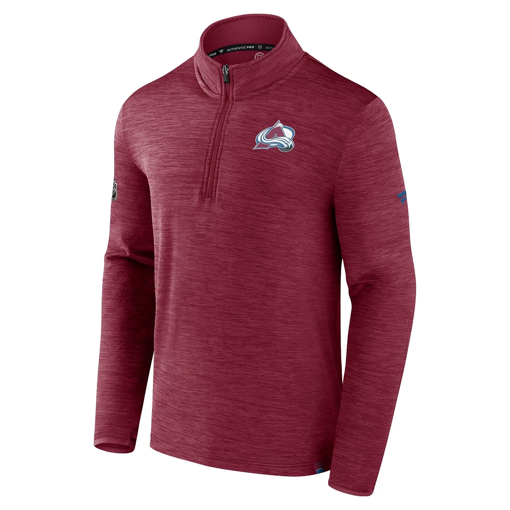 Men's Fanatics  Heather Burgundy Colorado Avalanche Authentic Pro Lightweight Quarter-Zip Pullover