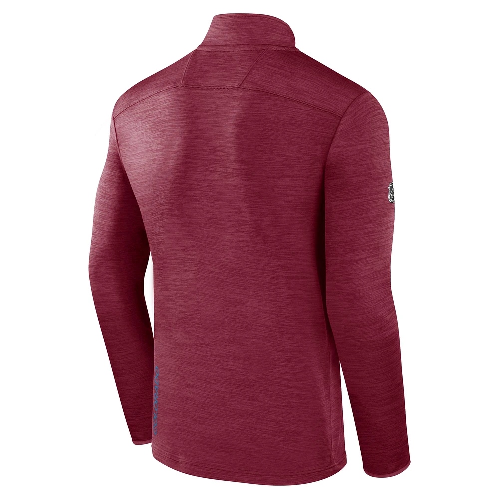 Men's Fanatics  Heather Burgundy Colorado Avalanche Authentic Pro Lightweight Quarter-Zip Pullover