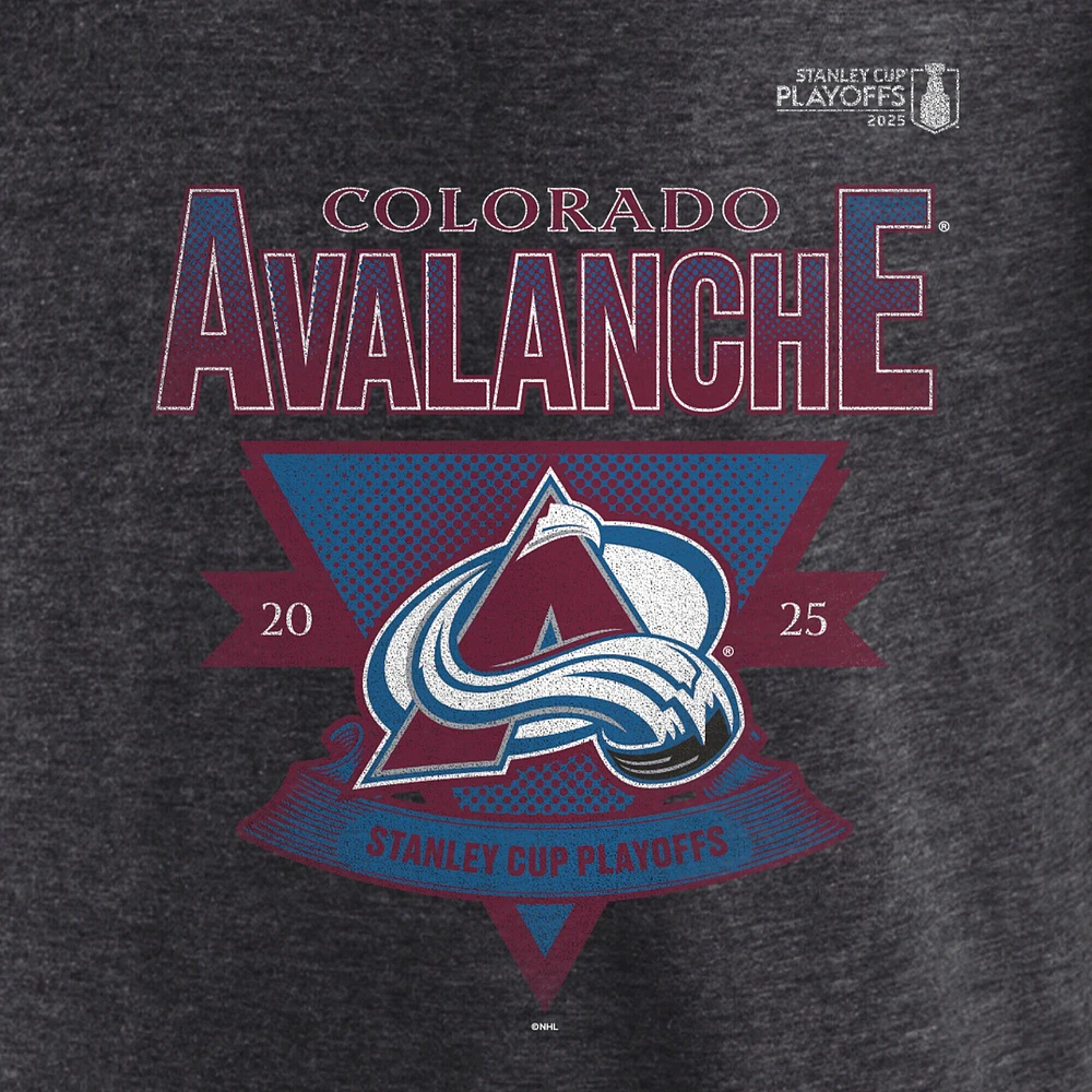 Men's Fanatics Heather Charcoal Colorado Avalanche 2025 Stanley Cup Playoffs Crossbar Tri-Blend T-Shirt