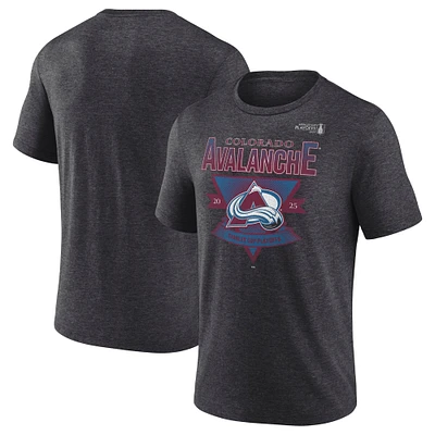 Men's Fanatics Heather Charcoal Colorado Avalanche 2025 Stanley Cup Playoffs Crossbar Tri-Blend T-Shirt