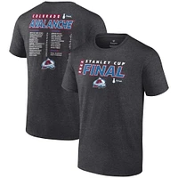 Men's Fanatics Heathered Charcoal Colorado Avalanche 2022 Stanley Cup Final Own Goal Roster T-Shirt