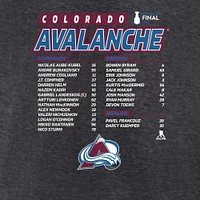 Men's Fanatics Heathered Charcoal Colorado Avalanche 2022 Stanley Cup Final Own Goal Roster T-Shirt