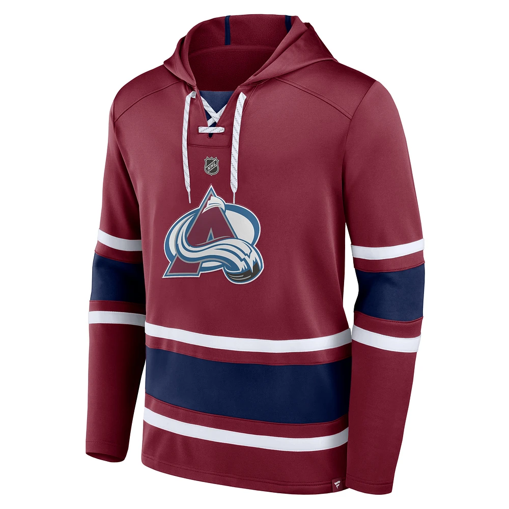 Men's Fanatics Nathan MacKinnon Burgundy Colorado Avalanche Name & Number Lace-Up Pullover Hoodie