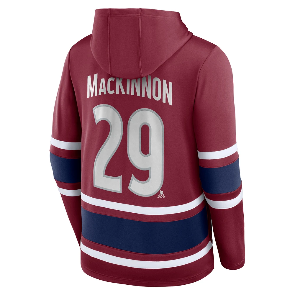 Men's Fanatics Nathan MacKinnon Burgundy Colorado Avalanche Name & Number Lace-Up Pullover Hoodie