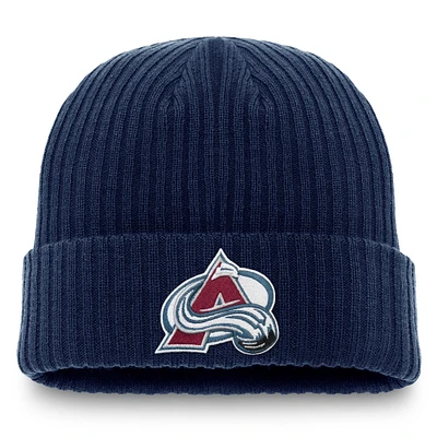 Bonnet en tricot à revers avec logo principal Fanatics pour homme, bleu marine, Colorado Avalanche Core