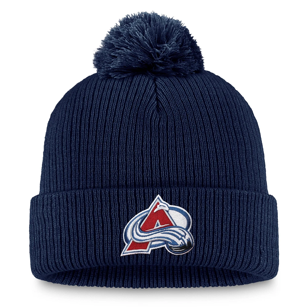 Men's Fanatics  Navy Colorado Avalanche Primary Logo Cuffed Knit Hat with Pom