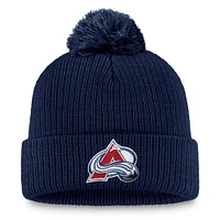 Bonnet en tricot à revers avec logo principal et pompon pour homme Fanatics Navy Colorado Avalanche