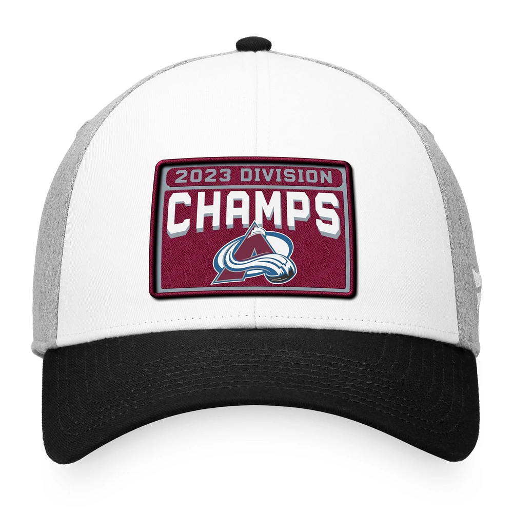 Men's Fanatics  White/Black Colorado Avalanche 2023 Central Division Champions Locker Room Adjustable Hat