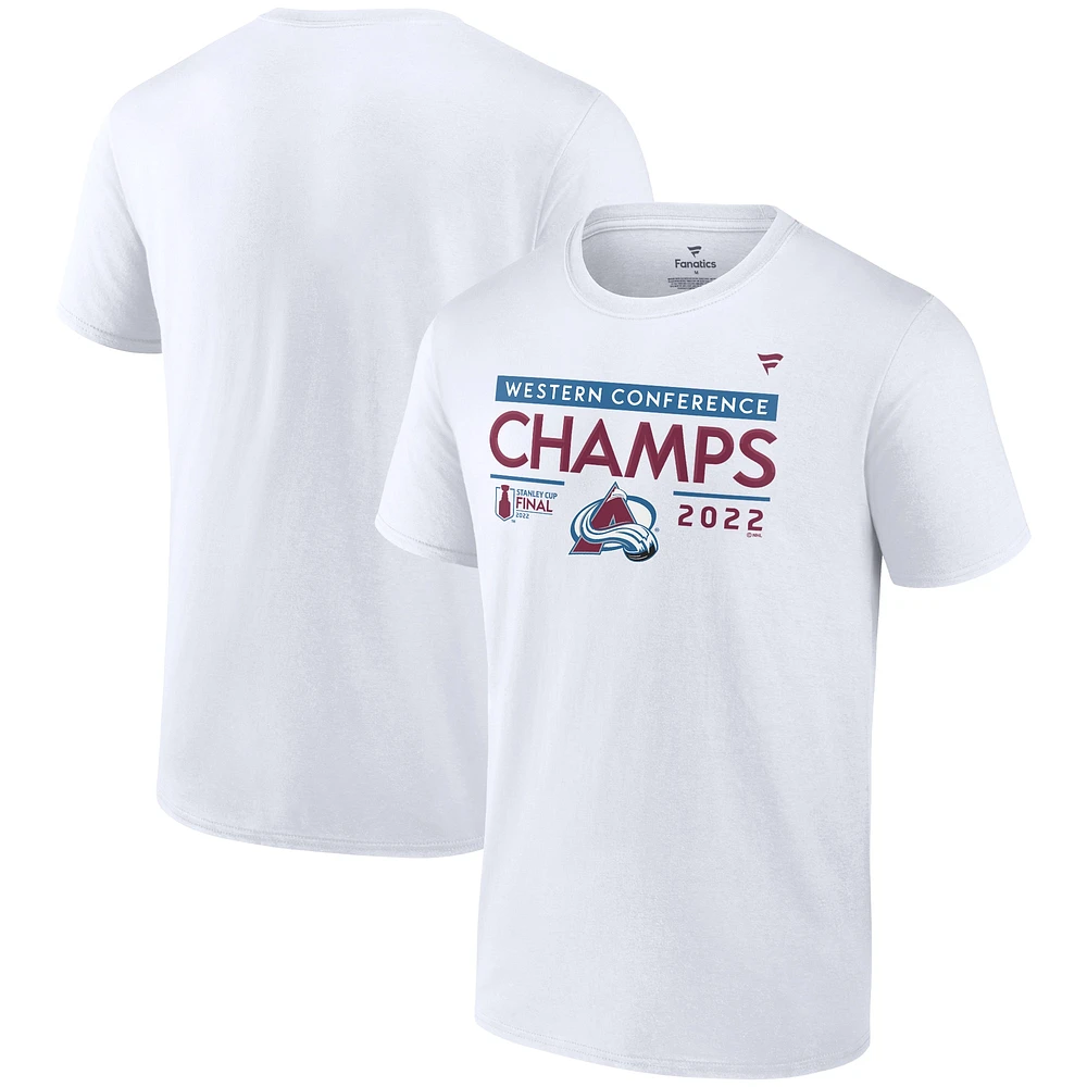 T-shirt blanc Fanatics pour hommes du vestiaire des champions de la Conférence Ouest l'Avalanche Colorado 2022