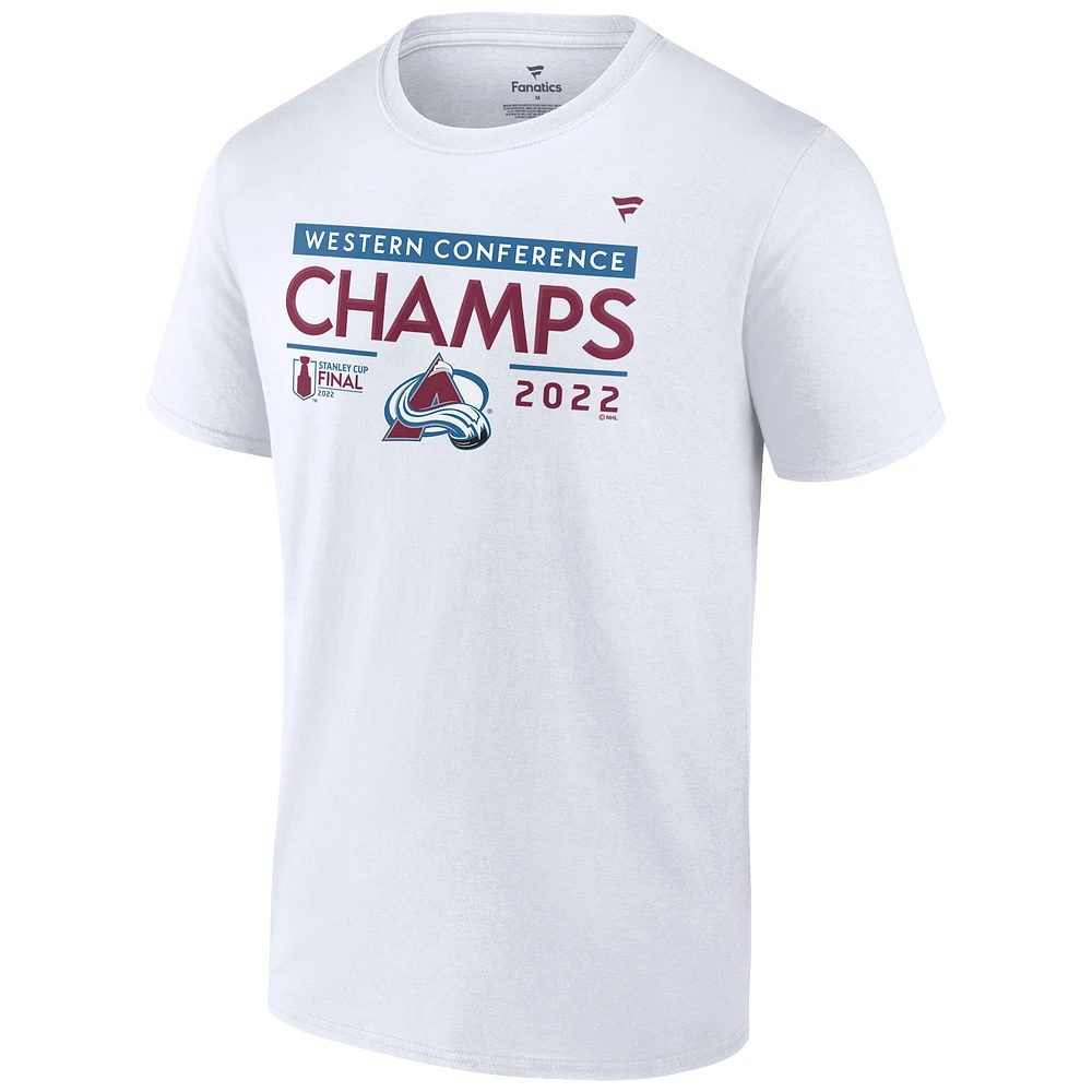 T-shirt blanc Fanatics pour hommes du vestiaire des champions de la Conférence Ouest l'Avalanche Colorado 2022