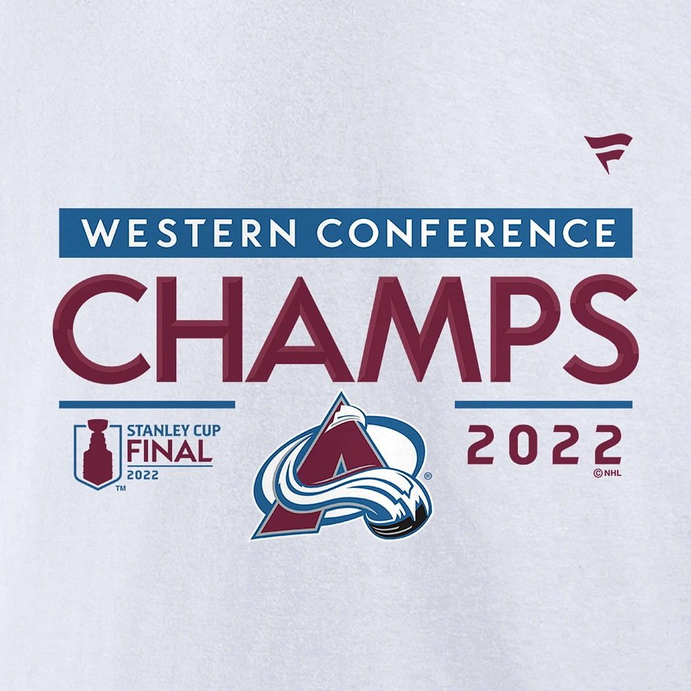 T-shirt blanc Fanatics pour hommes du vestiaire des champions de la Conférence Ouest l'Avalanche Colorado 2022