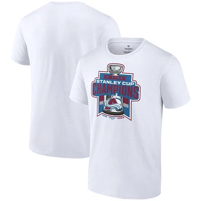 T-shirt blanc fanatiques pour hommes de l'Avalanche du Colorado, triple champion la Coupe Stanley