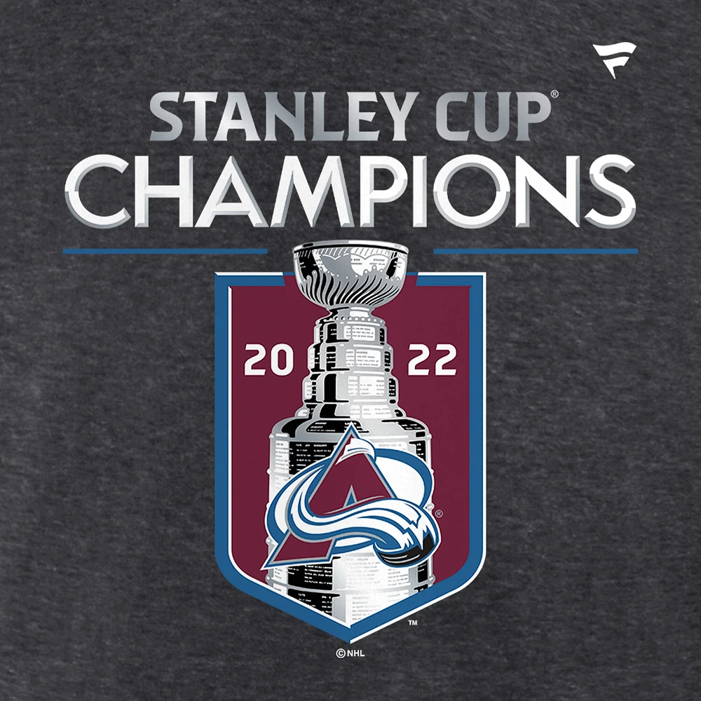 T-shirt de vestiaire pour hommes, anthracite chiné, champion la Coupe Stanley 2022 l'Avalanche du Colorado