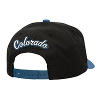 Men's Mitchell & Ness Black/Navy Colorado Avalanche Backside Script Two-Tone Pro Crown Adjustable Hat