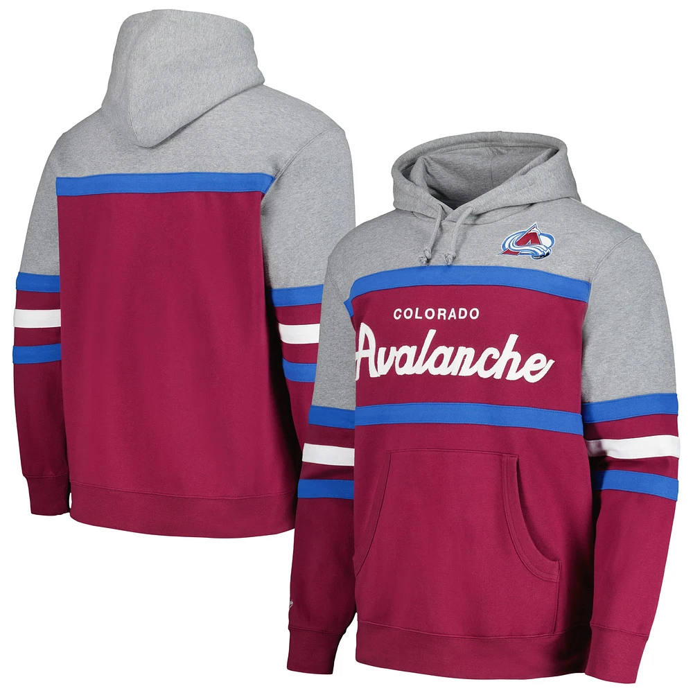 Men's Mitchell & Ness Burgundy/Gray Colorado Avalanche Head Coach Pullover Hoodie