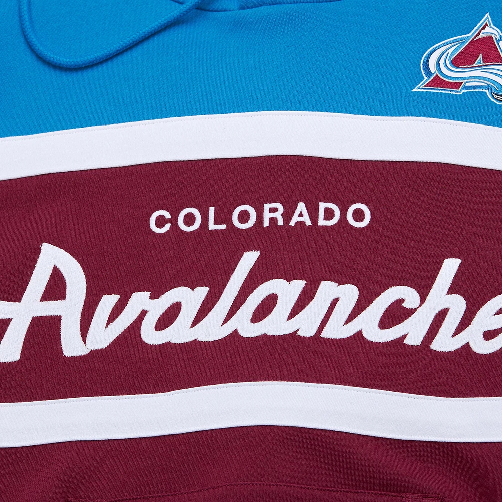 Men's Mitchell & Ness Burgundy/Light Blue Colorado Avalanche Head Coach Pullover Hoodie