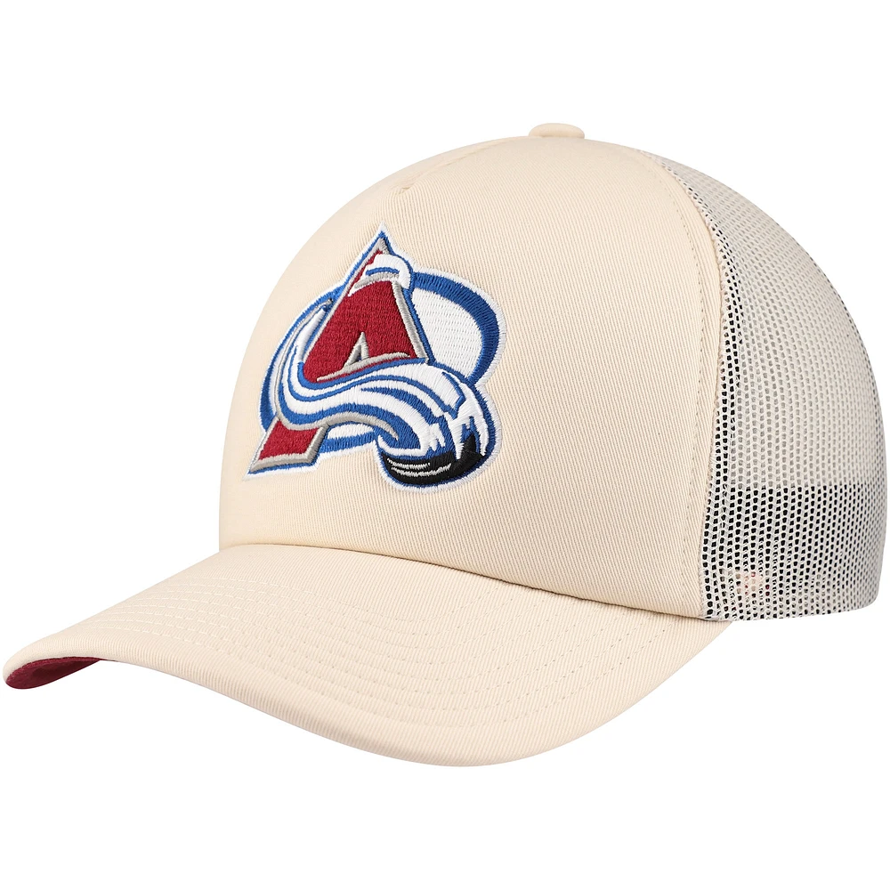 Casquette réglable de camionneur avant en mousse crème Colorado Avalanche Mitchell & Ness pour hommes