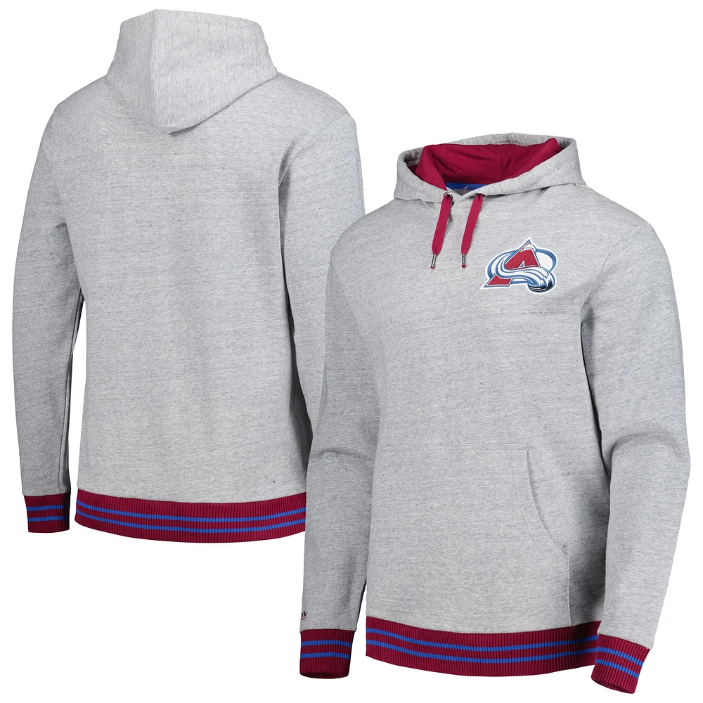 Men's Mitchell & Ness  Heather Gray Colorado Avalanche Classic French Terry Pullover Hoodie