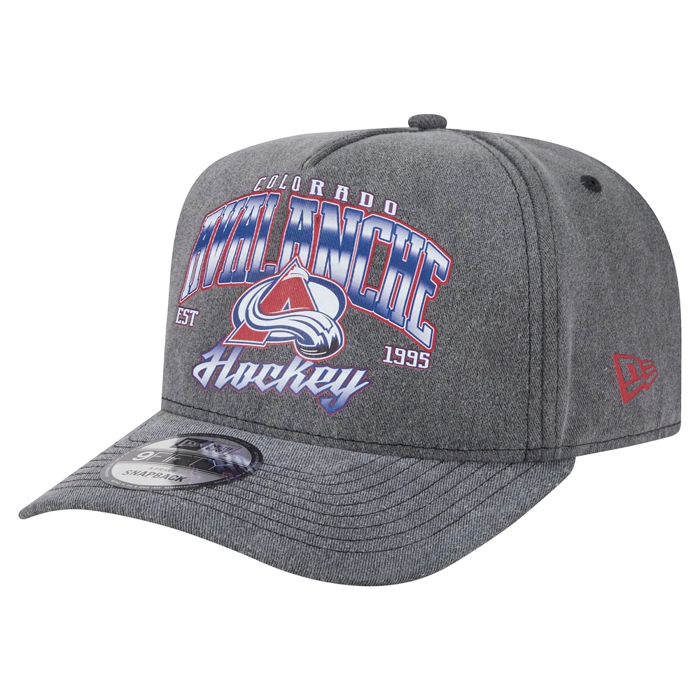 Men's New Era Charcoal Colorado Avalanche Throwback Washed A-Frame Pre-Curved 9FIFTY Snapback Hat
