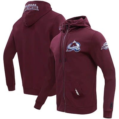 Veste à capuche entièrement zippée en chenille classique Pro Standard bordeaux Colorado Avalanche pour hommes