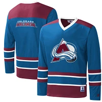 Men's Starter Blue/Burgundy Colorado Avalanche Cross Check Jersey V-Neck Long Sleeve T-Shirt