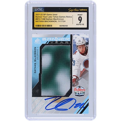 Nathan MacKinnon Colorado Avalanche Autographed 2021-22 Upper Deck SP Game Used 2 Color Banner Year Lake Tahoe Games Relics #BYLT-NM CGC Fanatics Witnessed Authenticated 9/10 Card