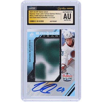 Nathan MacKinnon Colorado Avalanche Autographed 2021-22 Upper Deck SP Game Used 2 Color Banner Year Lake Tahoe Games Relics #BYLT-NM CGC Fanatics Witnessed Authenticated Auto 10 Card